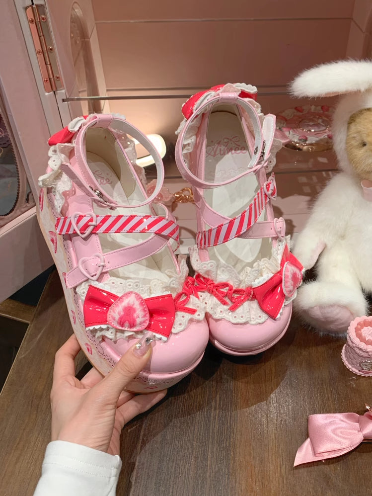 Cake Raspberry Lolita Sweet Mary Jane Pink Platform Strawberry Shoes
