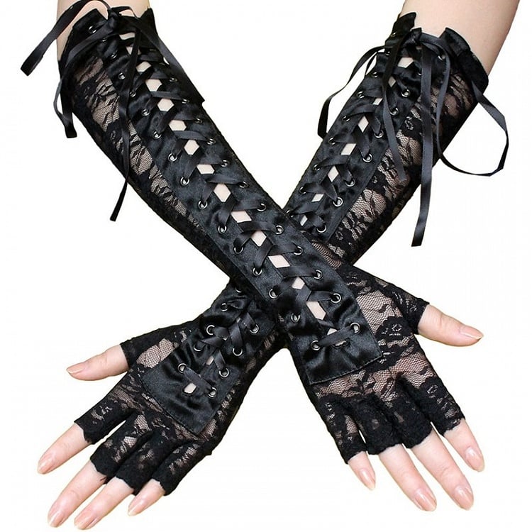 Black Lace-up Design with Long Gloves