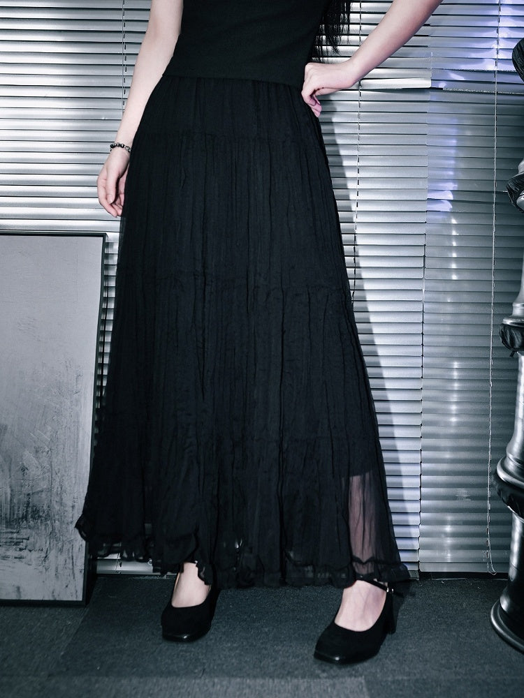Crinkled Chiffon Maxi Skirt - Quirky Hut