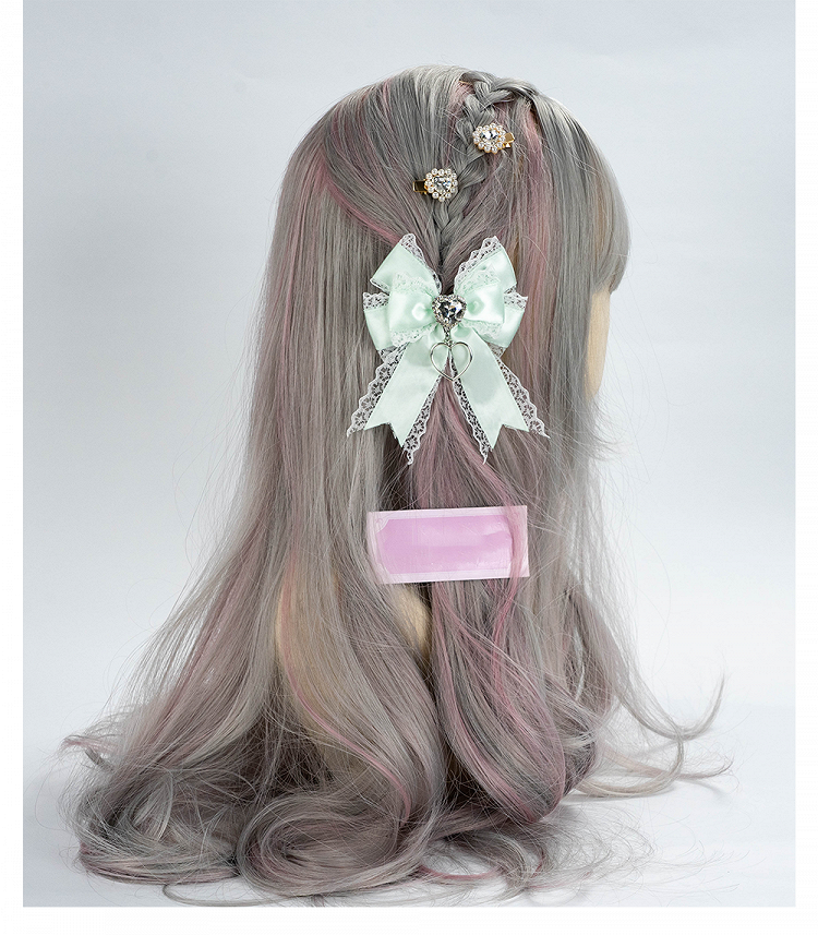 Jirai with Green 4 Options Rhinestones Kei Bow Hairclip Shimmering Mint