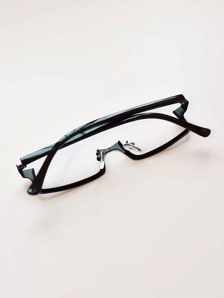 Black Cyberpunk Square Half-Frame Glasses - Mr. Cat