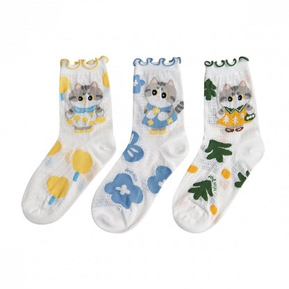 Cartoon Socks Set Kitty Print Cute
