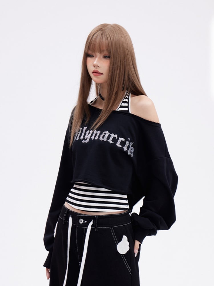 Tanktop mit Bindeband Schwarz-Weiß gestreift Glamorous