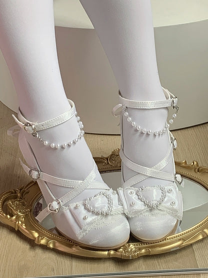White High Heel - 8cm Beaded with Style Lolita Shoes Decor