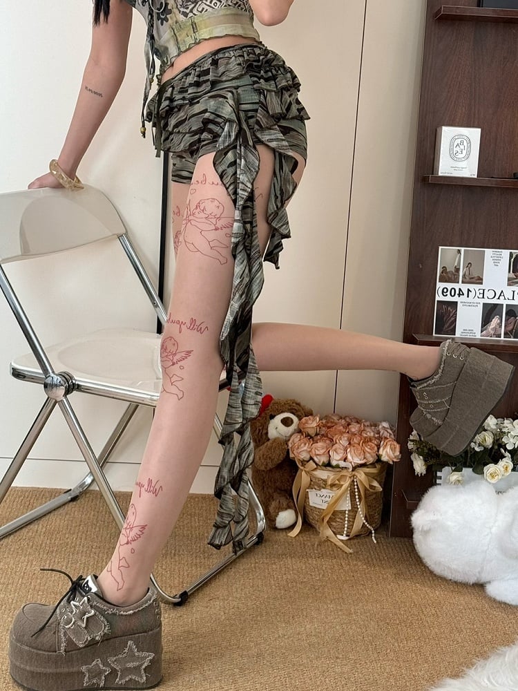 Nude Letter Print Tights And Cupid