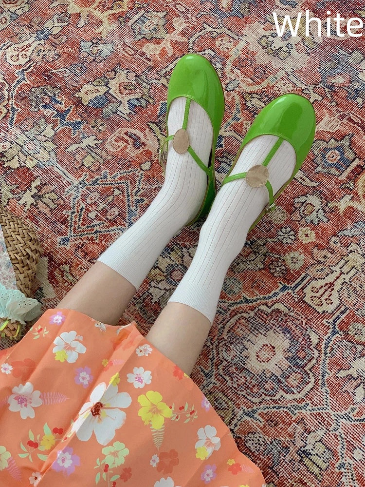 Ribbed Crew Socks - 4 Versatile Colors for Kawaii, Lolita & Dark Academia Styles