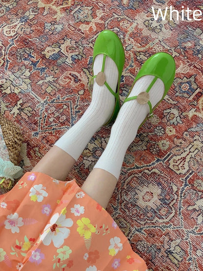 Ribbed Crew Socks - 4 Versatile Colors for Kawaii, Lolita & Dark Academia Styles