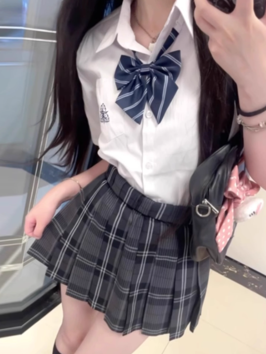 Black Plaid Pleated Uniform 42CM Pattern Skirt JK