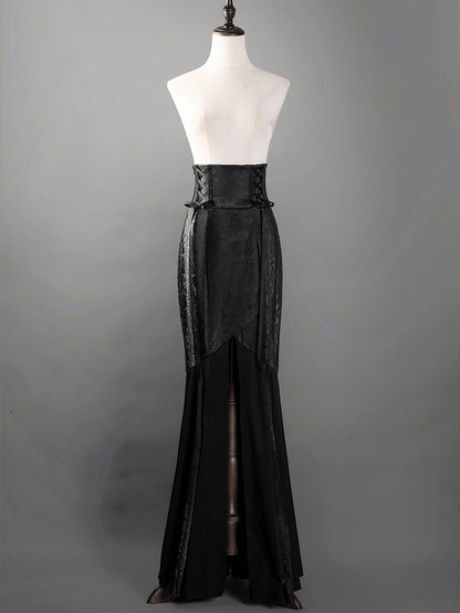 ブラックハイウエストスネークスキングレインゴシックロリータマーメイドスカート