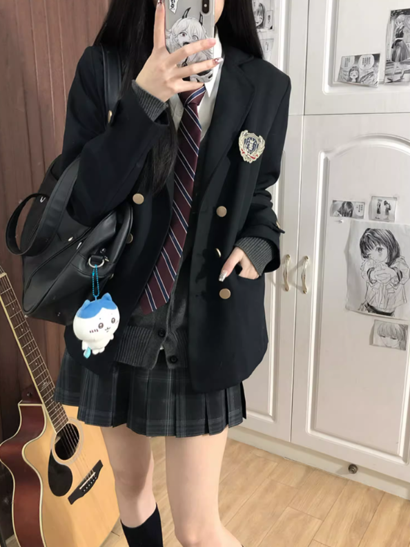 Pattern Dark JK Skirt Pleated Uniform 39CM Plaid Gray