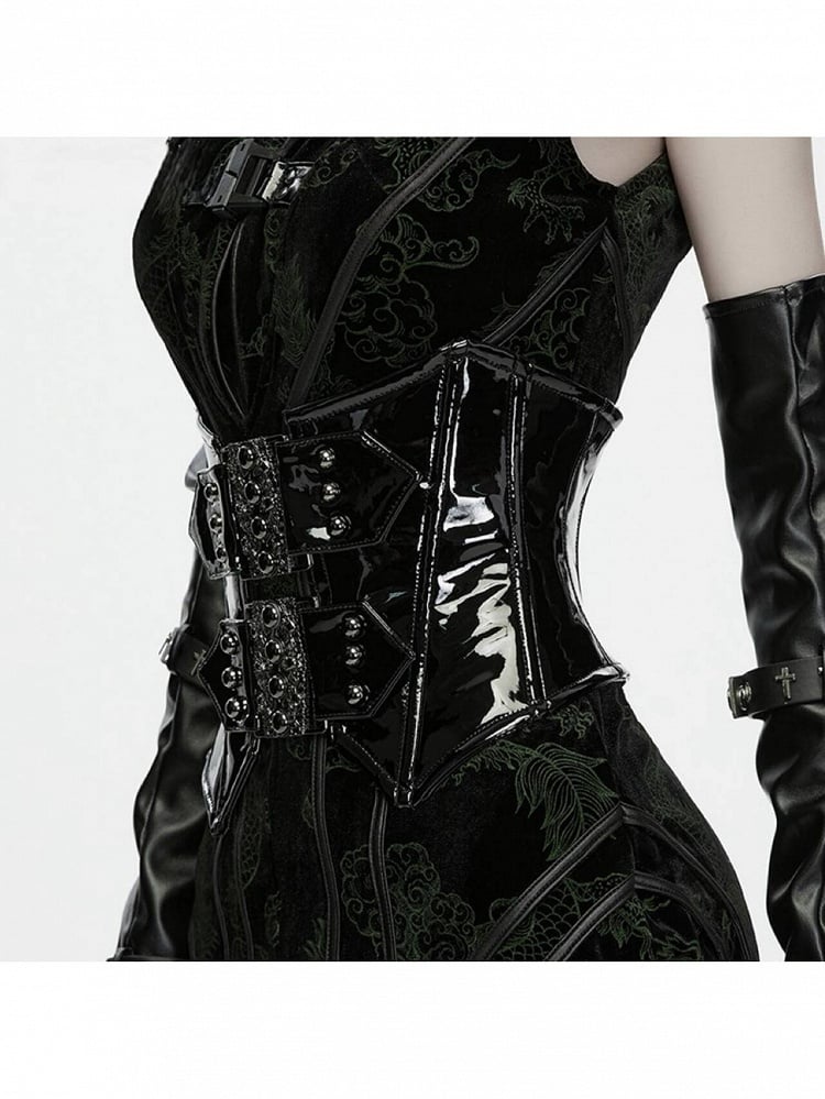 Lace-Up Black Gothic Patent Leather Corset Belt - Punk Rave