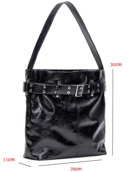 Elegant Black Tote Bag With Belt Buckle Accent - Perfect For Commuting