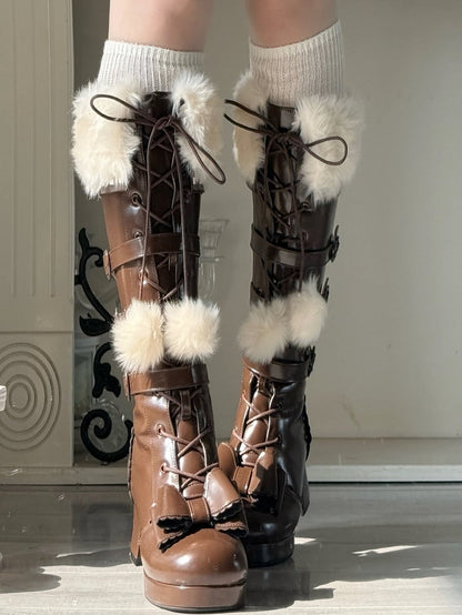 Dark at Closure - Top Boots Hybrid Elegant Brown Winter Lolita Bow