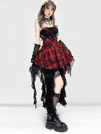 スリット入りビタースイートアシンメトリーグラマラススカート サイハイ ブラックヘムレース