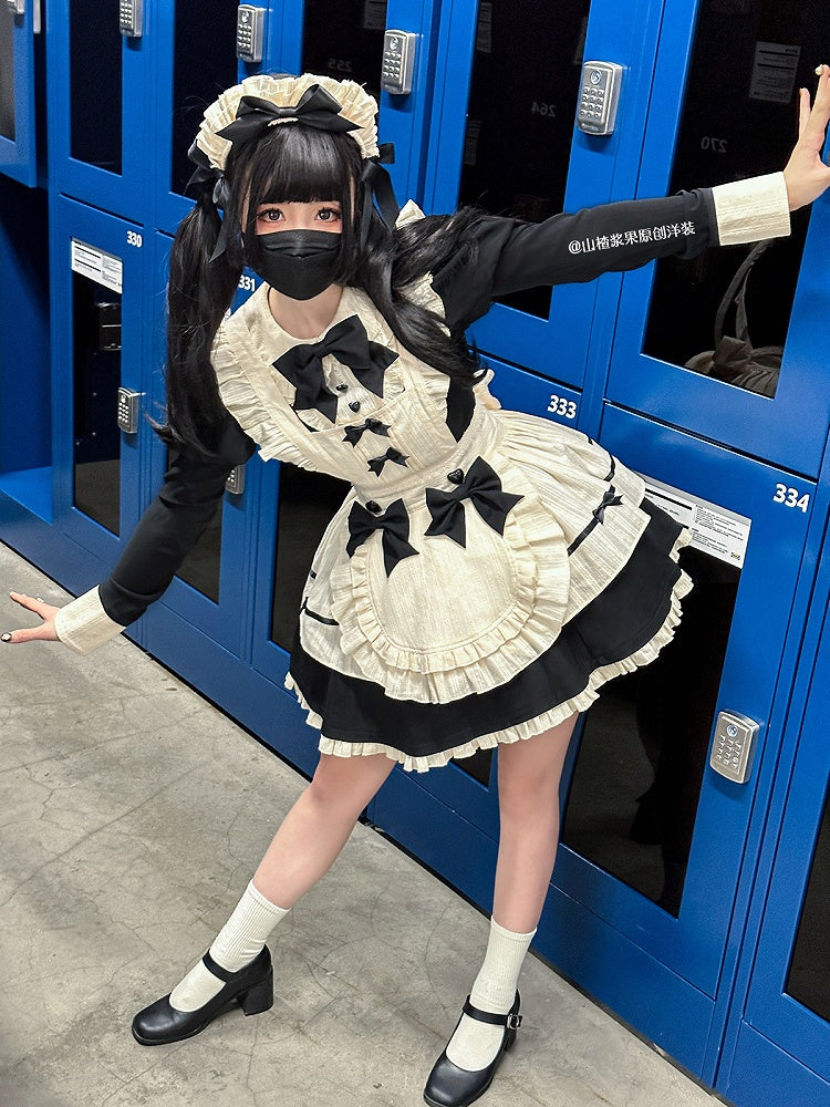 Detachable Short Lolita Apron KC + Dress Maid Sleeves Black