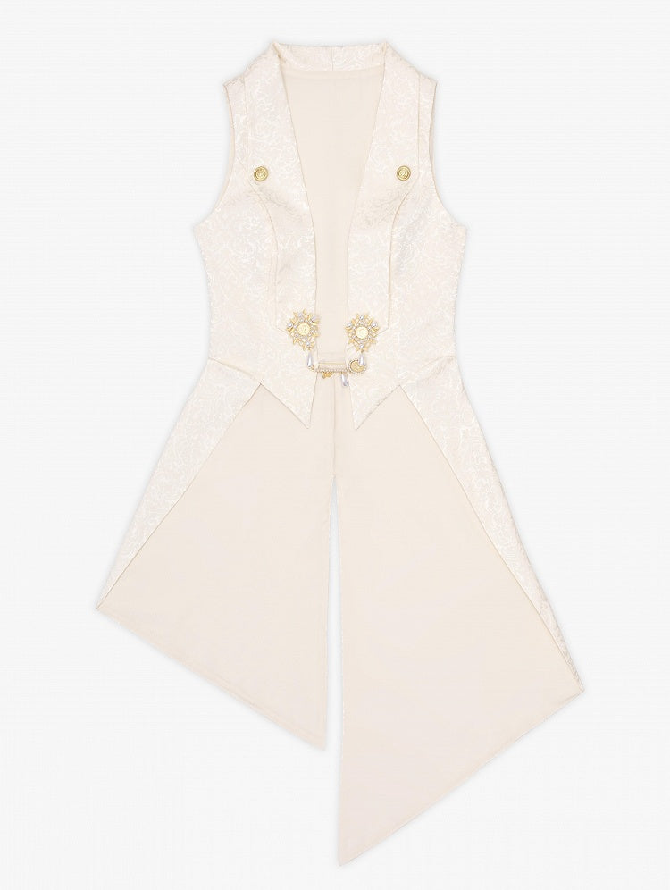 Ivory Asymmetric Split-Tail Waistcoat with Ornate Pin Closure - DevilInspired Exclusive Collection