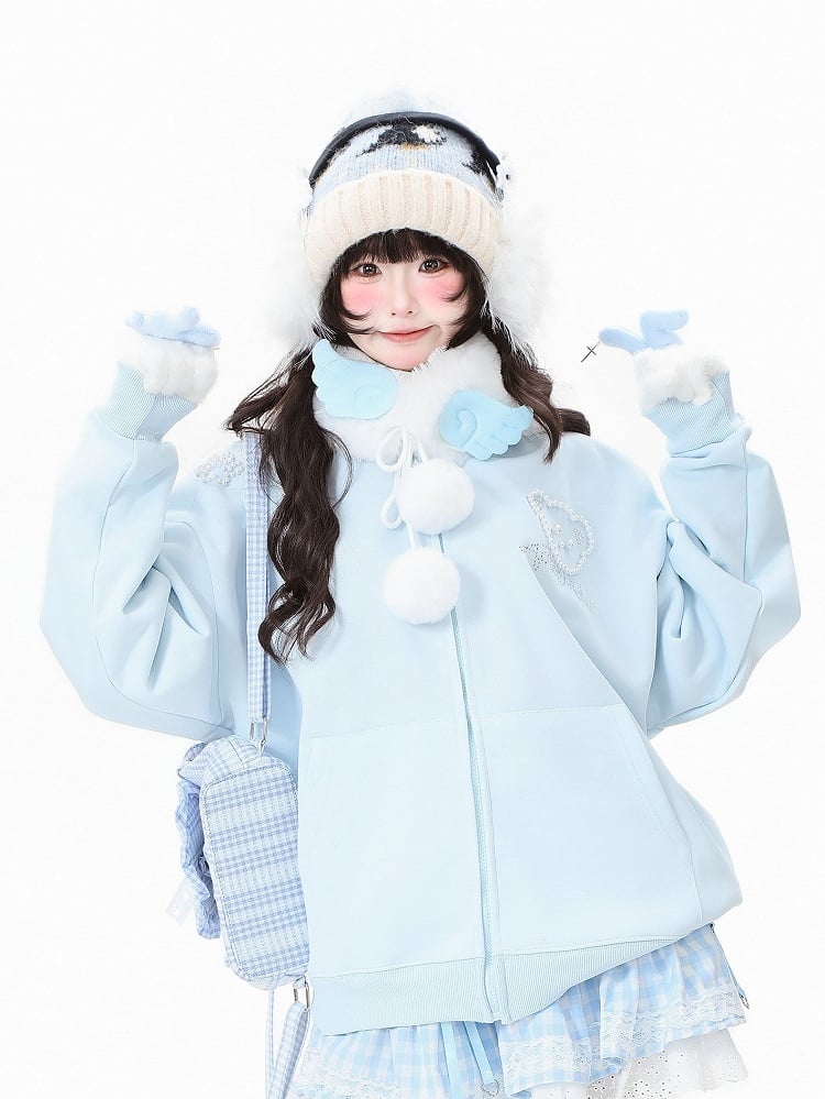 Hoodie Daily Jacket Blue/Grey/Black Rhinestone Ear Accents Kawaii Bear - Hood