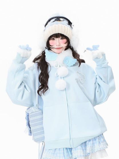 Hoodie Daily Jacket Blue/Grey/Black Rhinestone Ear Accents Kawaii Bear - Hood