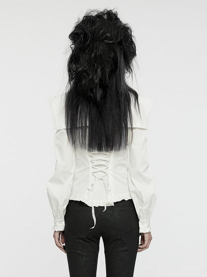 Retro Wide Goth Shirt Shoulder White