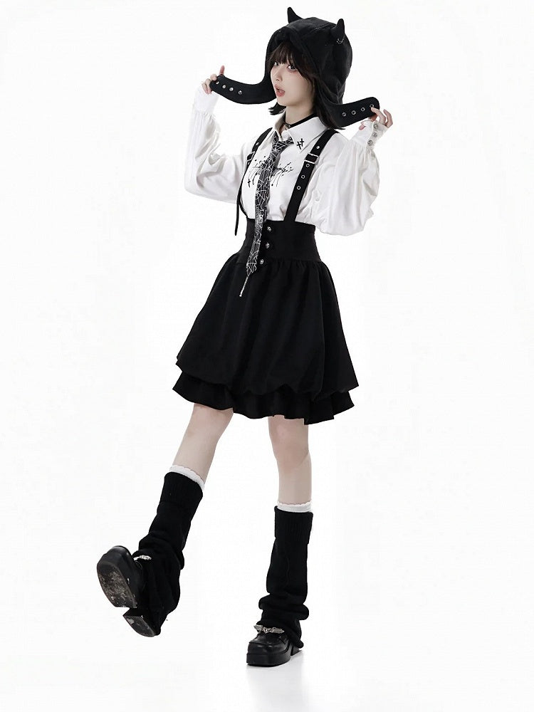 with Black Overall Strap Adjustable Bubble Skirt