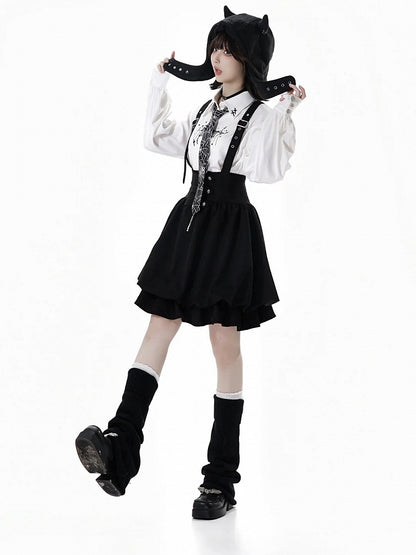 with Black Overall Strap Adjustable Bubble Skirt