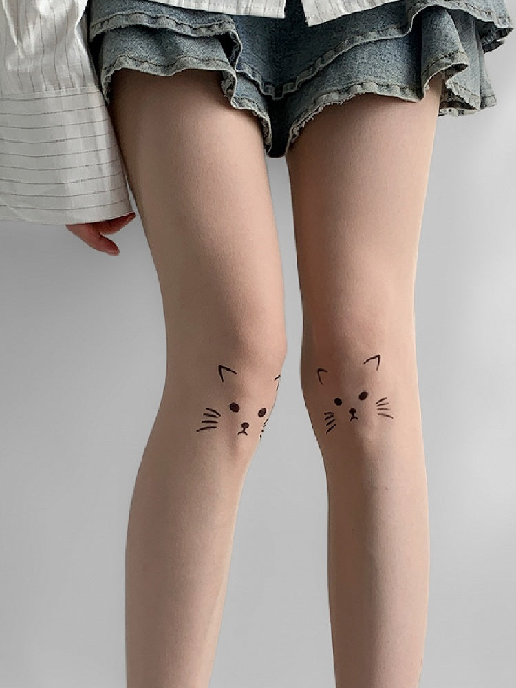 Print Nude Cat Sheer Tights