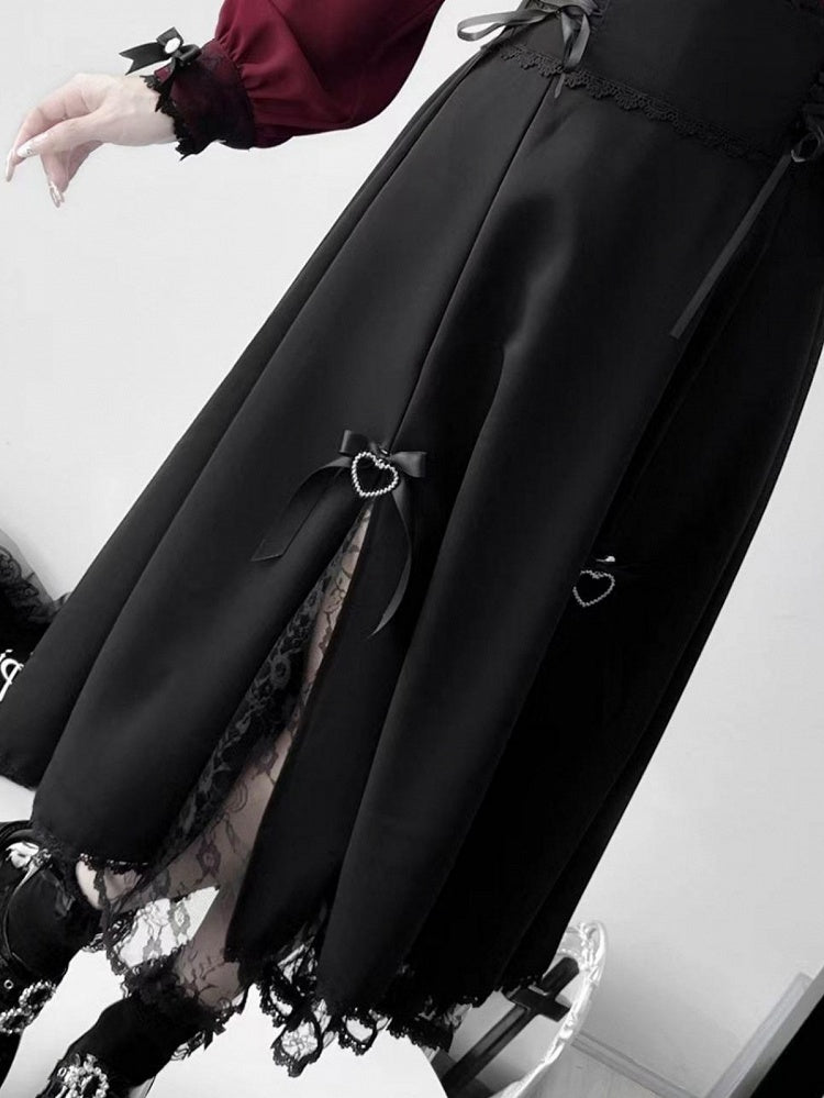 トリムデザインケイスカートジライブラックレースアップディテールレーススリットサイド