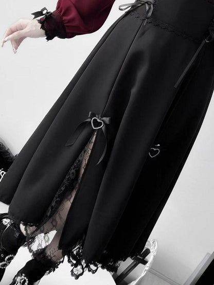 トリムデザインケイスカートジライブラックレースアップディテールレーススリットサイド