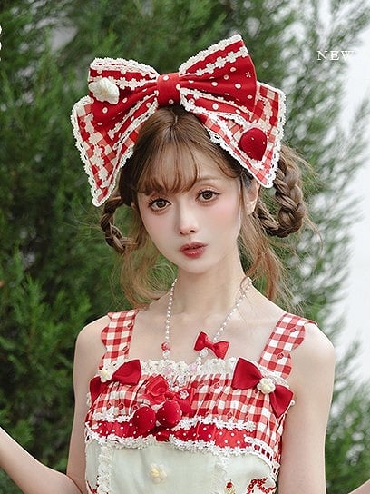 Red/Pink/Black Lolita KC with Strawberry Polka-dot Bow and Accents
