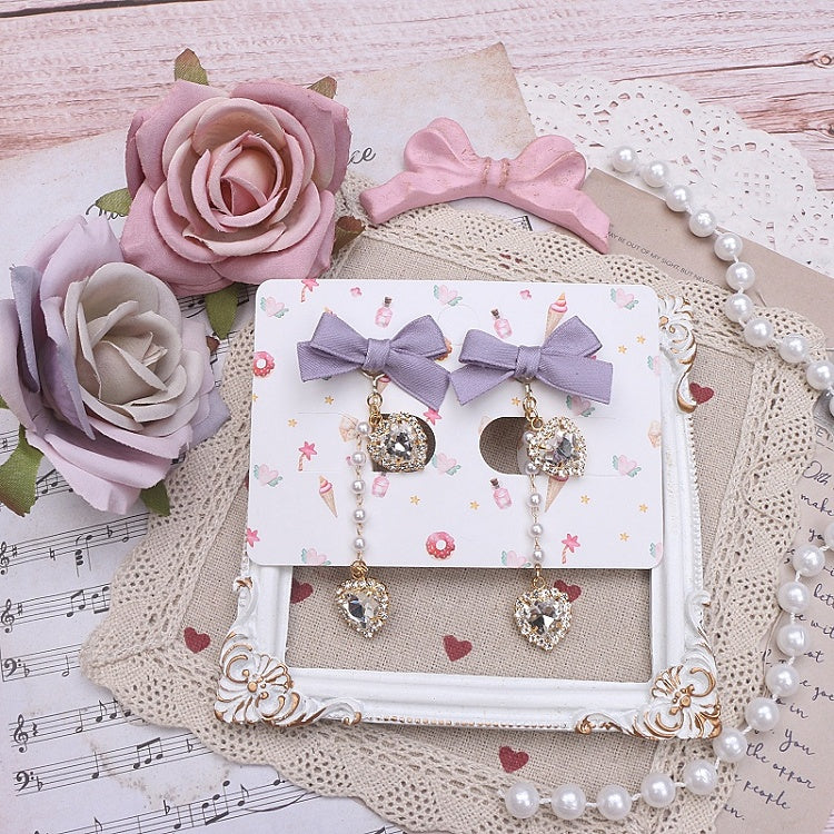 8 Heart Kei Bowknot Jirai Earrings Options Rhinestone Color