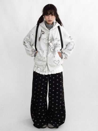 White White Y2K Star Print Layered Pleated Mini Skirt - innomoood innomoood | LilyVow