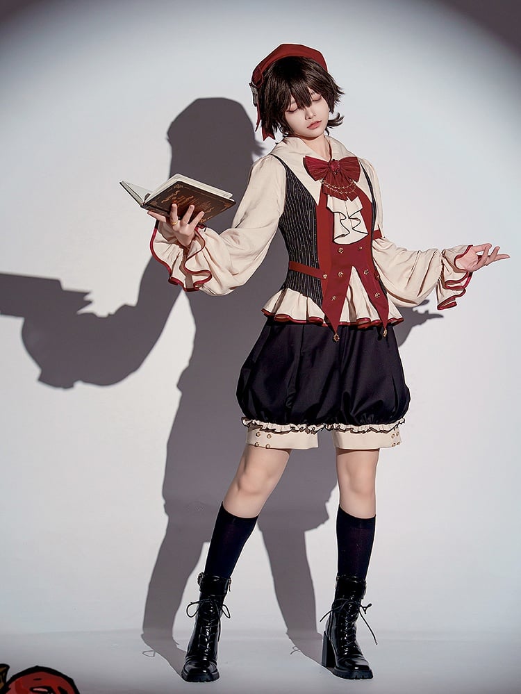 Schwarze Ouji Fashion Knickerbocker-Shorts mit hoher Taille