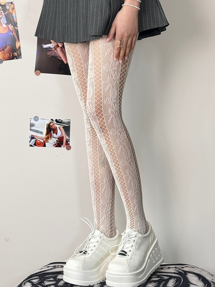 Strumpfhose Cut-out Rosette Schwarz/Weiß/Braun/Lila Y2K Design Muster