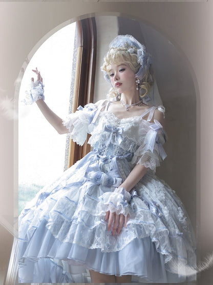 Blue Corset Lolita Waist High-low Dress Layered Hanayome Skirt Hime OP