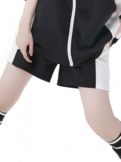 ホワイトカラーブロックデザイン ジライケイ スポーツショーツ ブラック