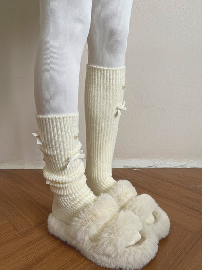 Stockings Accents Heart Ribbed with Bow