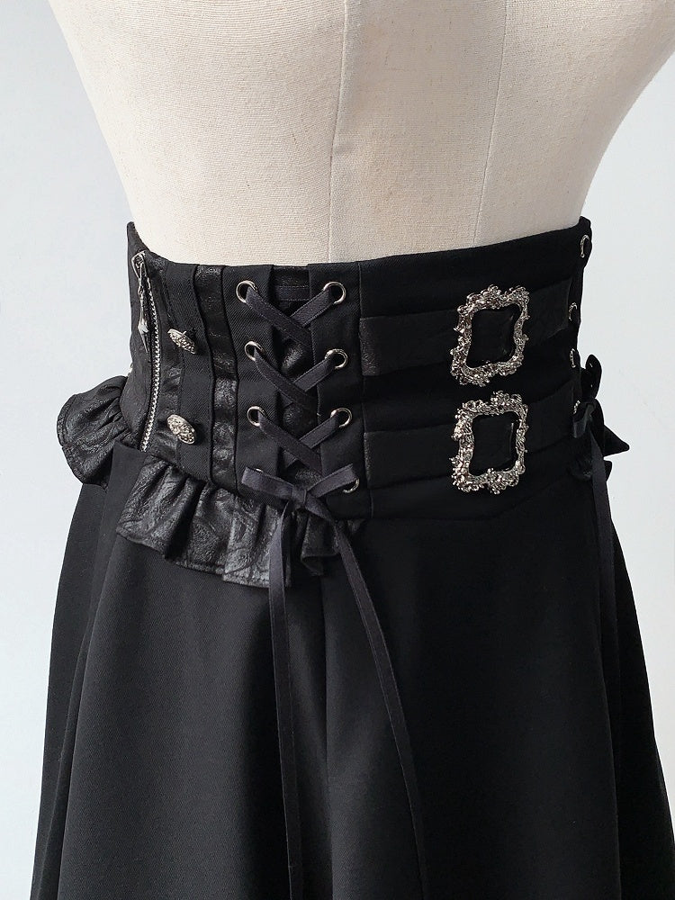 Black High Waist Gothic Lolita Cascading Ruffle High-low Skirt