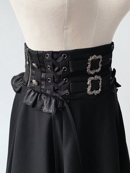 Black High Waist Gothic Lolita Cascading Ruffle High-low Skirt