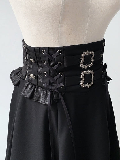Lolita Waist High Gothic High-low Ruffle Skirt Cascading Black