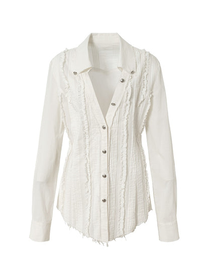 Pleats White Wasteland Blouse Punk Pintuck Distressed with V-Neck