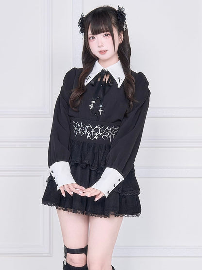 Skirt Lace Cross with Kei Tiered Jirai and Black Heart Embroidery