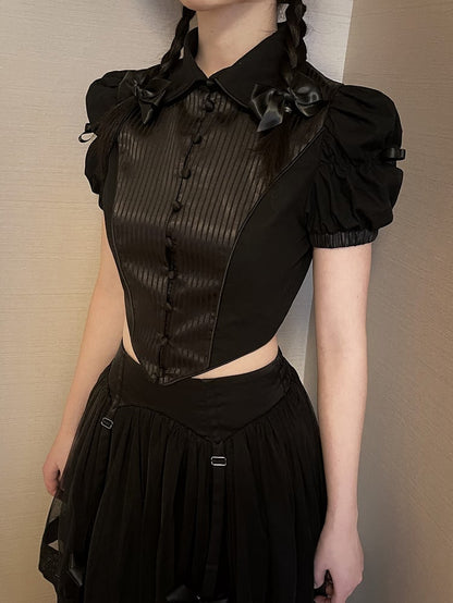 Gothic Black Sleeves Puff Lolita Striped Blouse