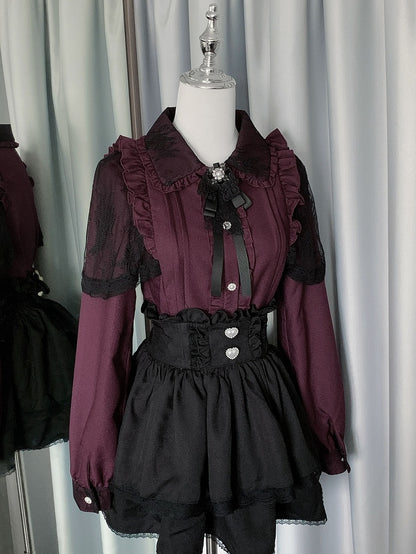 プリーツ衣装 - 黒シャツ ジライケイ スカート 赤 + 詳細 ティアード