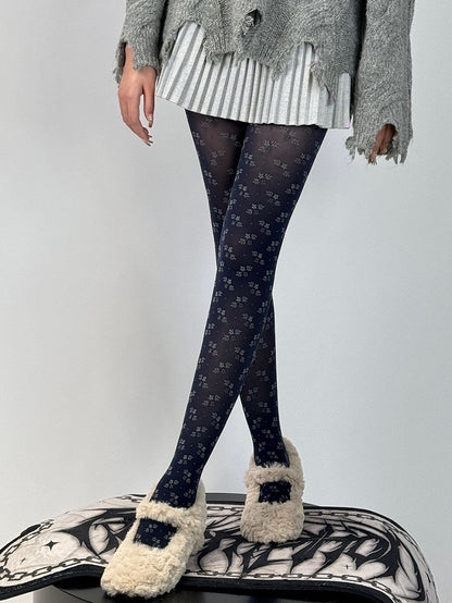 Dark Floral Blue Tights