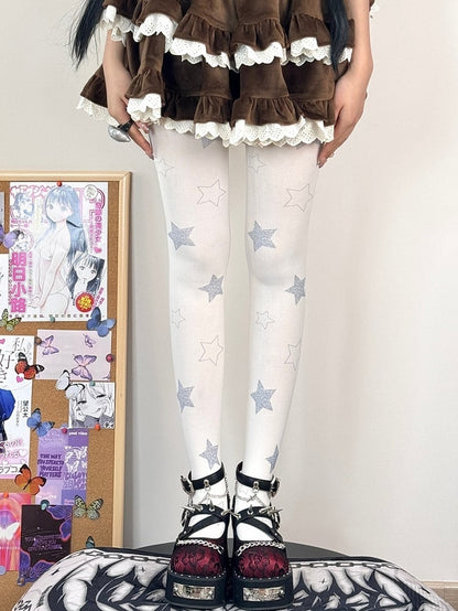 Sweet Tights Print White Star Lolita