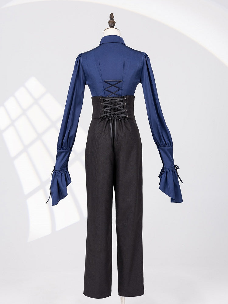 Shimmering Black High-Rise Ouji Pants with Silver Cross Buttons - DevilInspired Exclusive Collection
