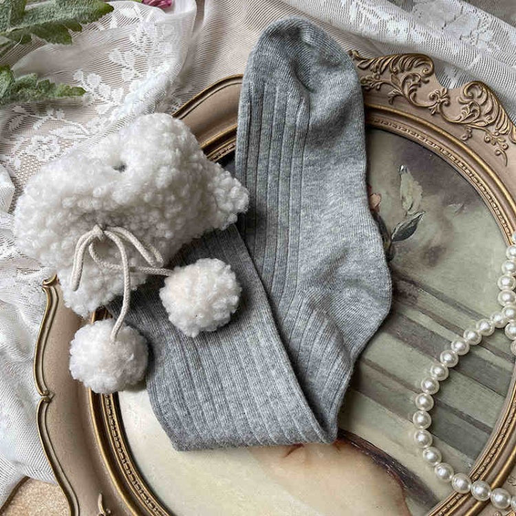Lolita Pompons Baumwollstrümpfe mit Fleecebündchen