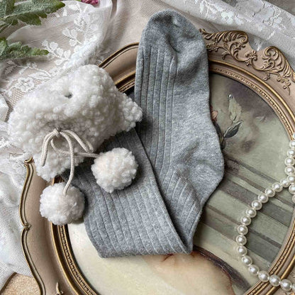 Lolita Pompons Baumwollstrümpfe mit Fleecebündchen