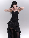 with Beaded Black Lace Patches Waist Cross Decorated Cami Top Chains