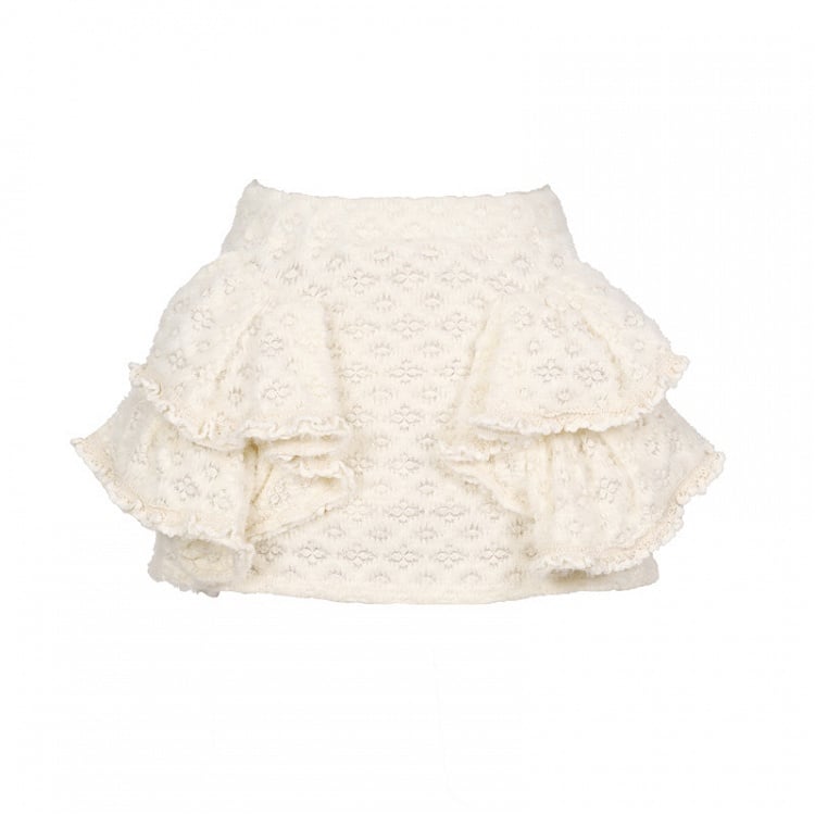 with Built-in Lace White Fuzzy Shorts Mini Knitted Skirt Cream